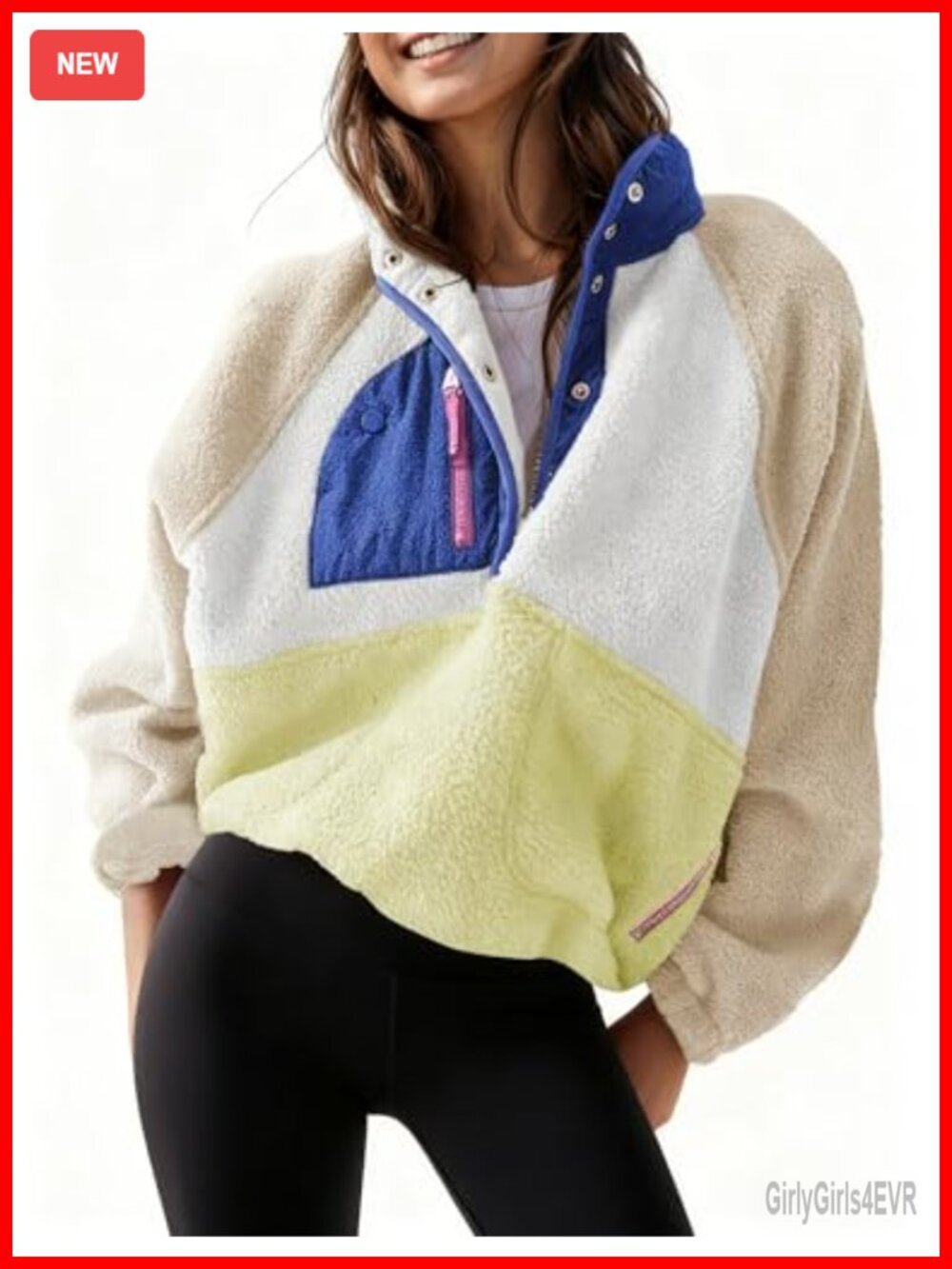 Women's Lightweight Fleece Pullover Jacket Cropped Sherpa Snap Button Zip